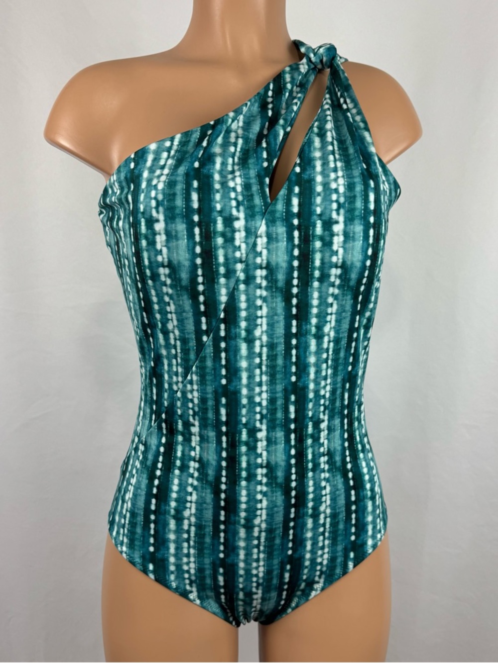 NEW Garnet Hill Riviera Asymmetrical One-Piece Swimsuit Sz 10 Teal Green Padded